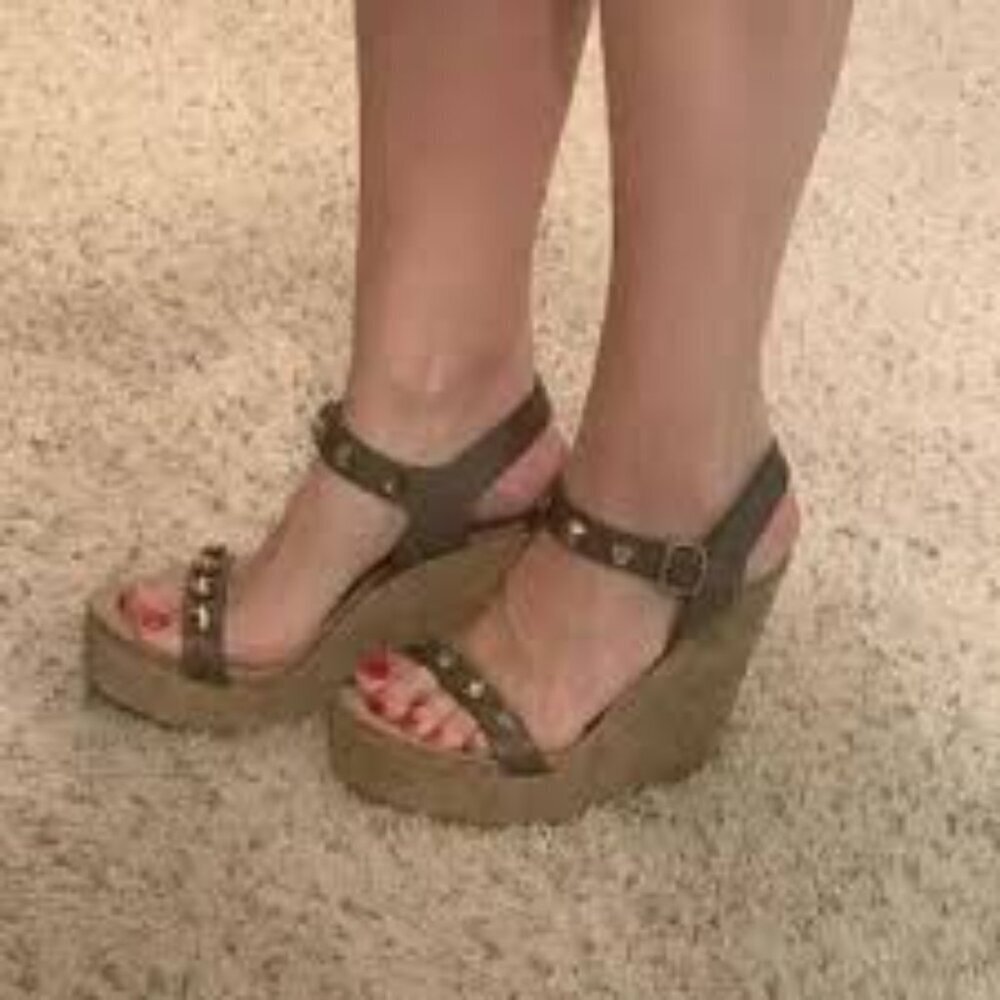 Pedro Garcia Black and Brown Platform Sandals with Ankle Straps Size 9